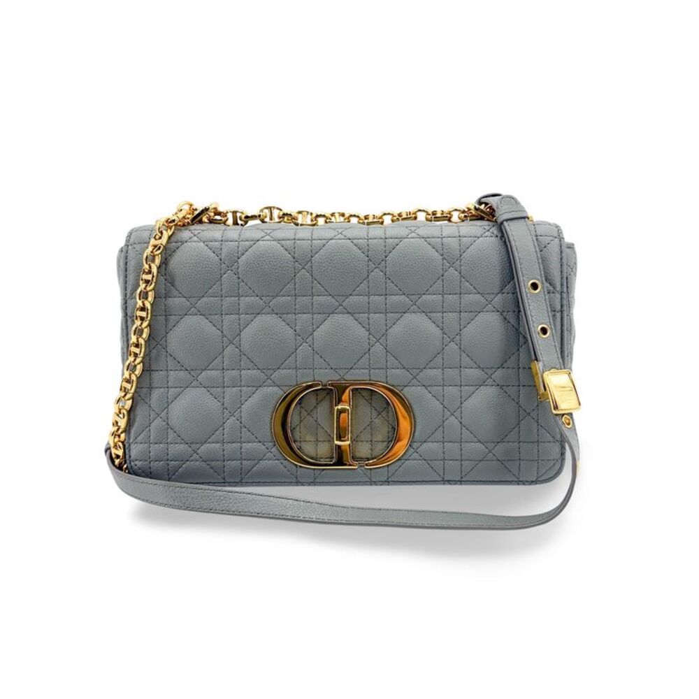 Christian Dior Caro Bag Lucky Star Studded Macrocannage Calfskin Gray Leather